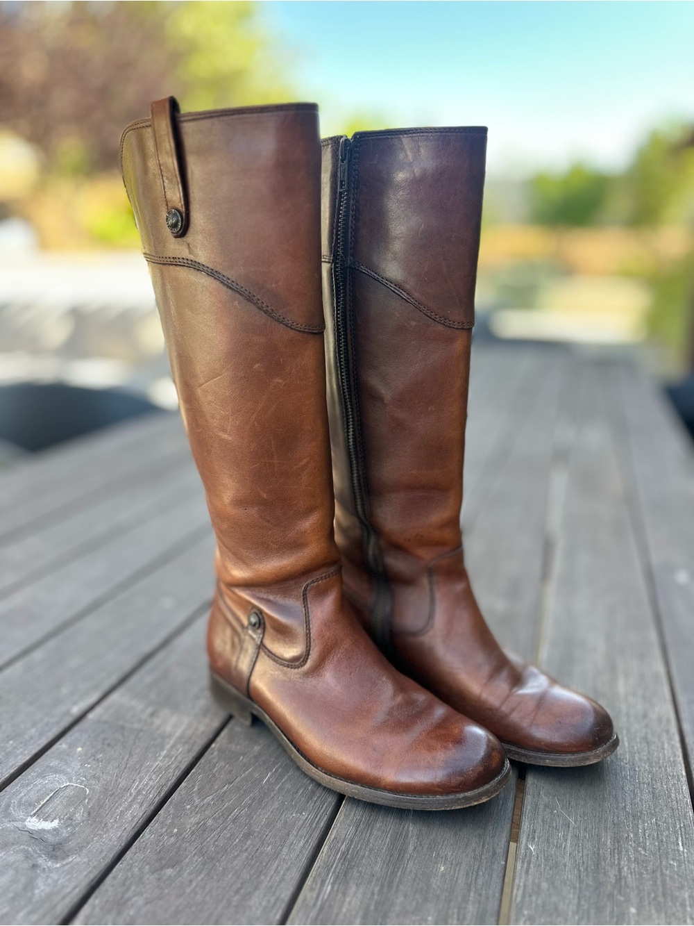 Frye Melissa Button Tall Boots6.5B Brown gorgeous perfectly aged supple leather